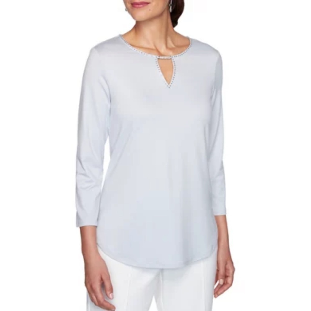 Ruby Rd women’s silver Instaglam Embellished split neck top Size 1X